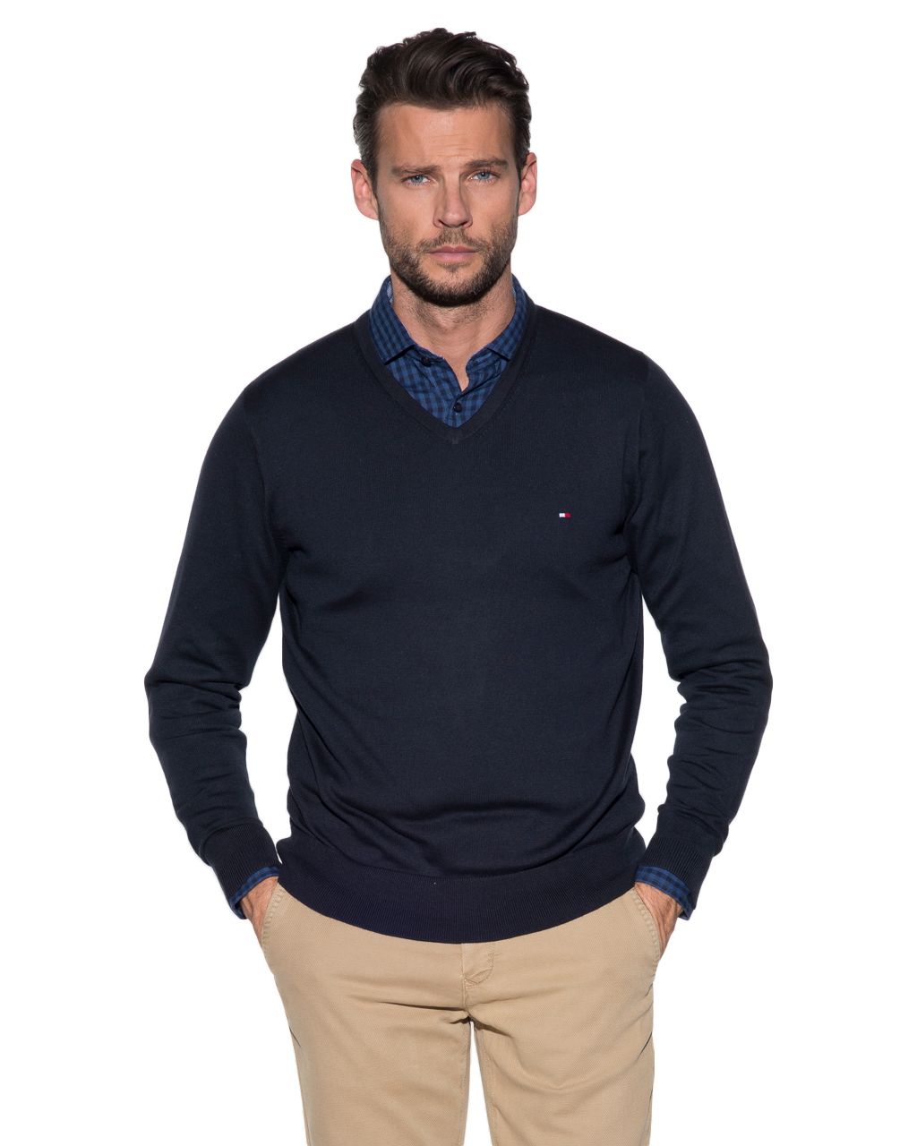 Tommy Hilfiger Menswear Trui V-hals Donker blauw 031671-31-XXL