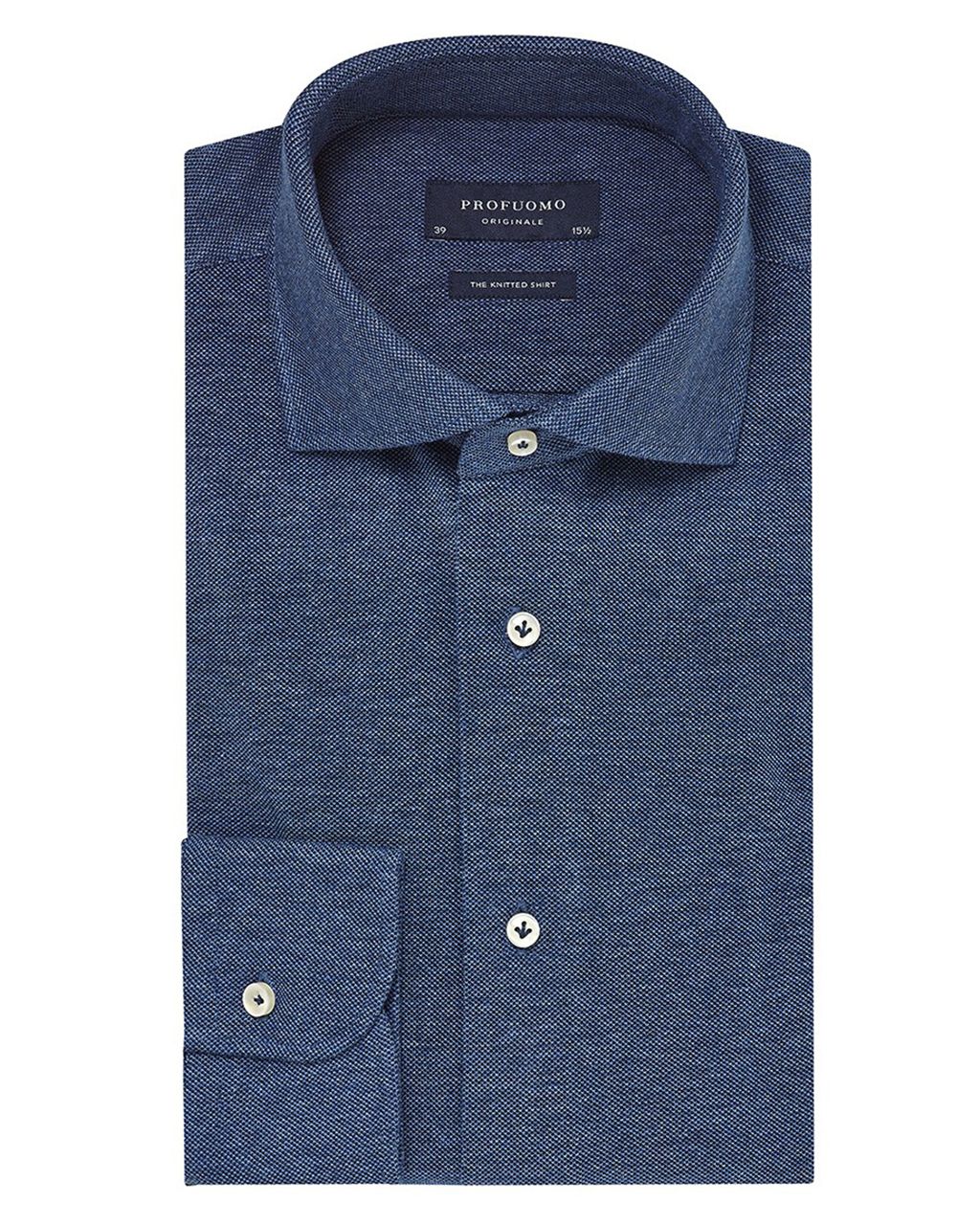 Profuomo Originale Slim fit Knitted Overhemd LM Donker blauw 031997-31-37