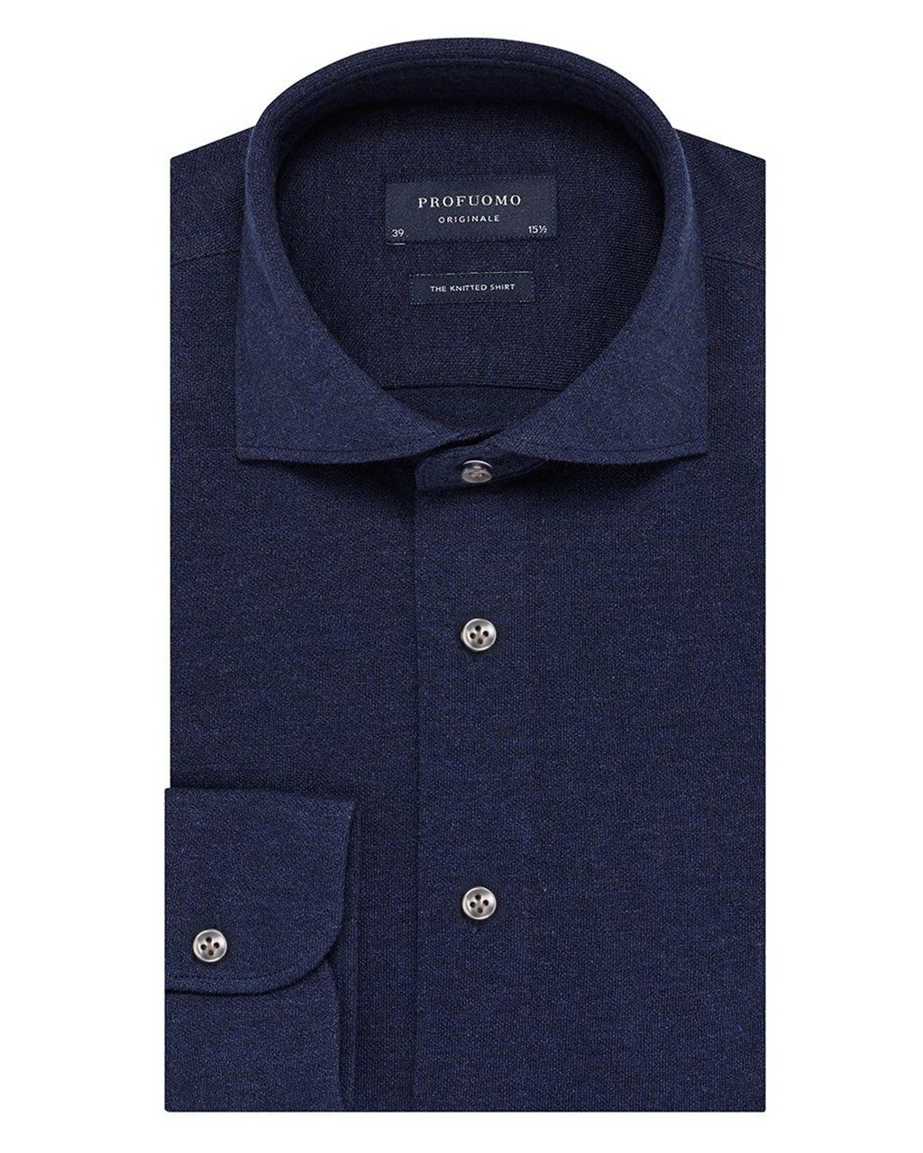 Profuomo Originale Slim fit Knitted Overhemd LM Donker blauw 031999-31-37