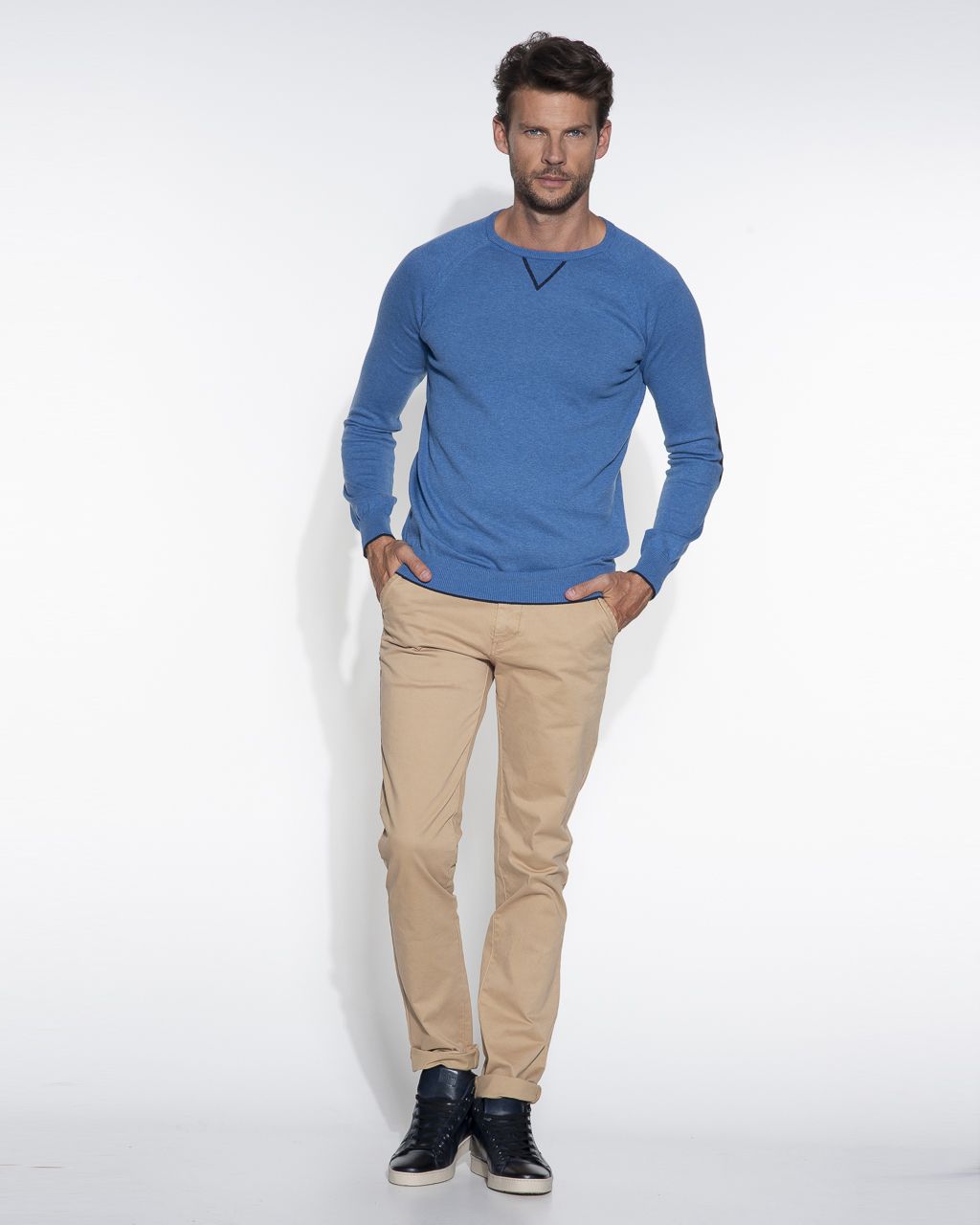 The BLUEPRINT Premium Trui ronde hals Blauw uni 037718-301-L