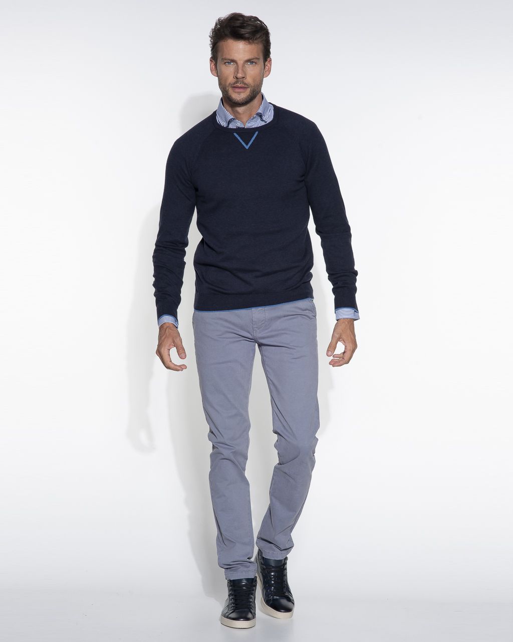 The BLUEPRINT Premium Trui ronde hals Donkerblauw 037718-380-L