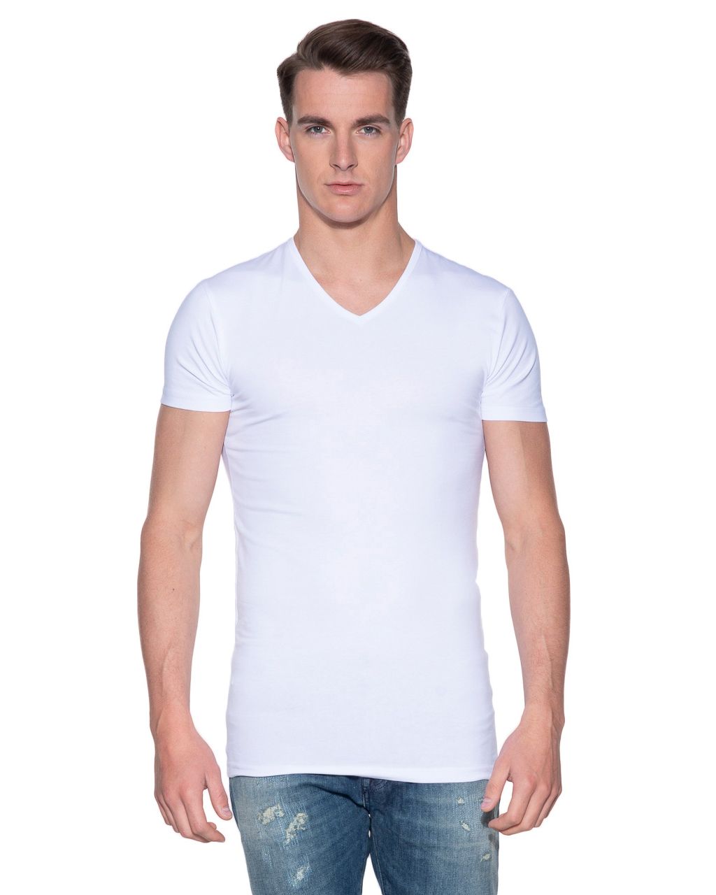 Slater Stretch T-shirt V-hals 2-pack Wit 038186-01-L