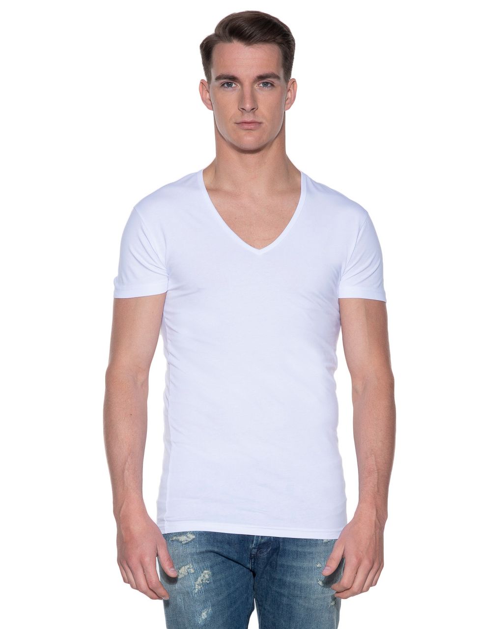 Slater Stretch T-shirt Diepe V-hals 2-pack Wit 038187-01-L