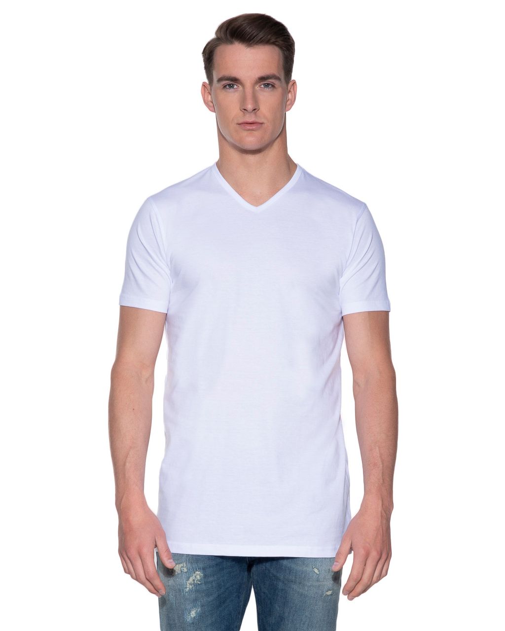 Slater Regular fit Extra long T-shirt V-hals Wit 038191-01-4XL