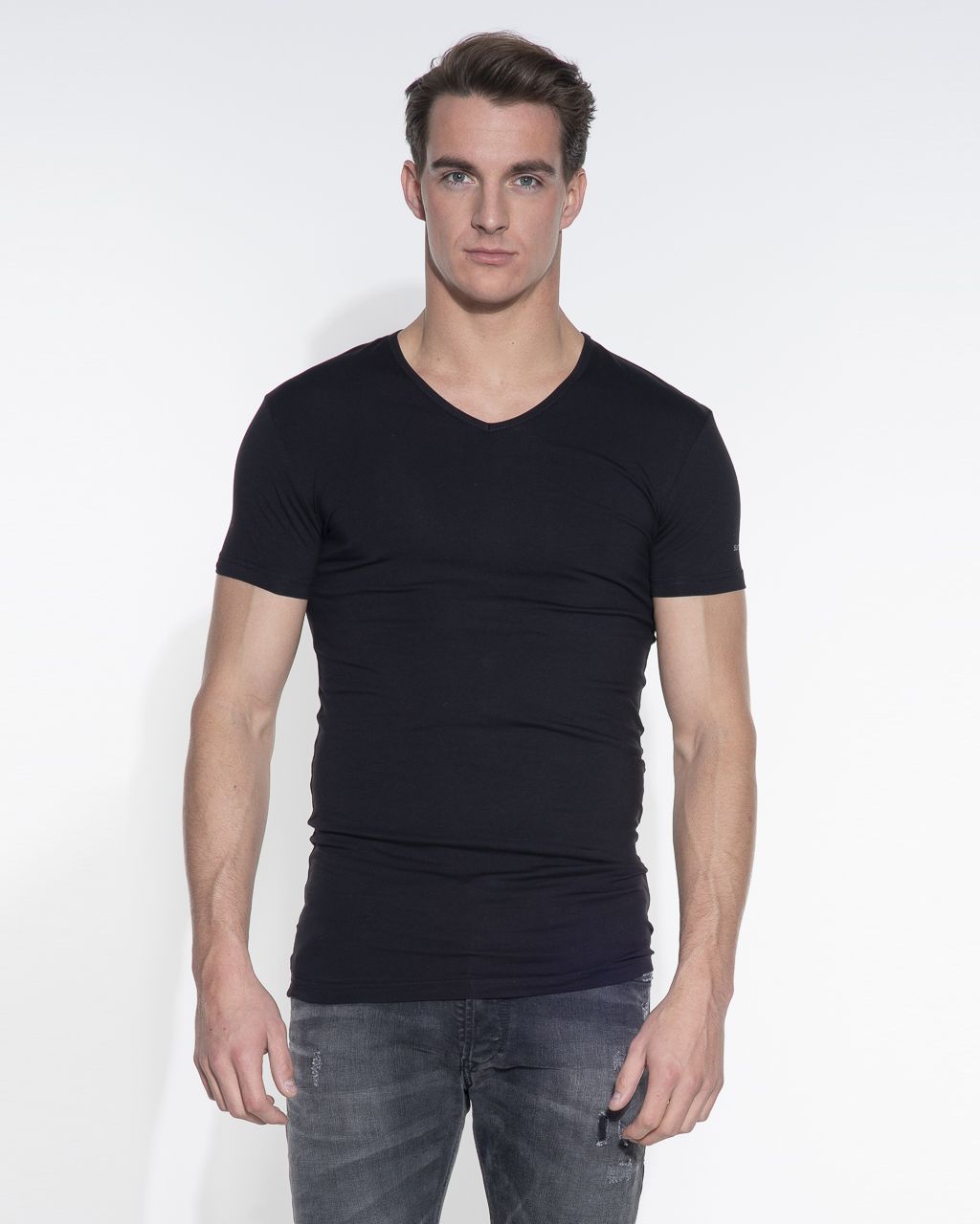 Slater Stretch T-shirt V-hals 2-pack Zwart 044474-000-L