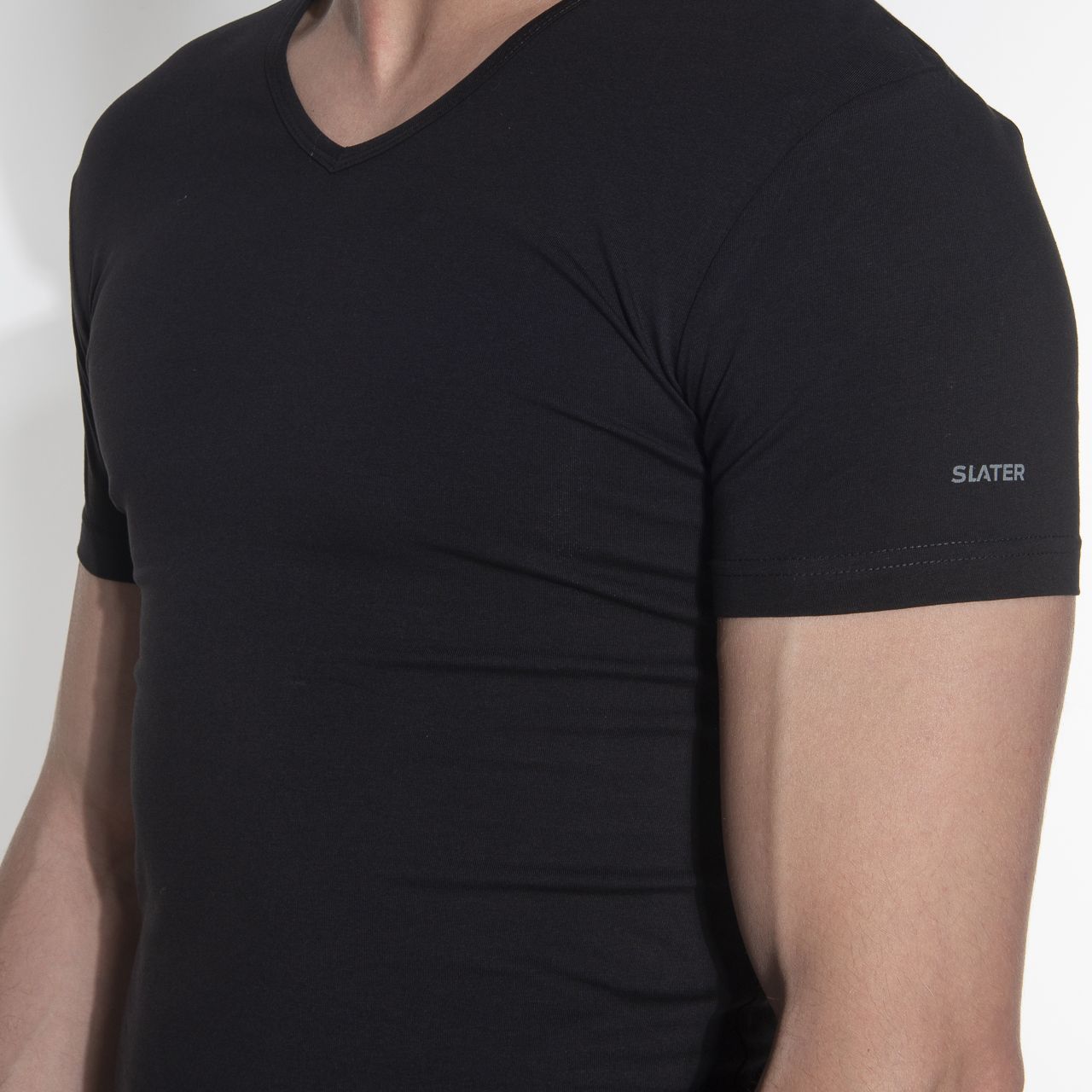 Slater Stretch T-shirt V-hals 2-pack Zwart 044474-000-L