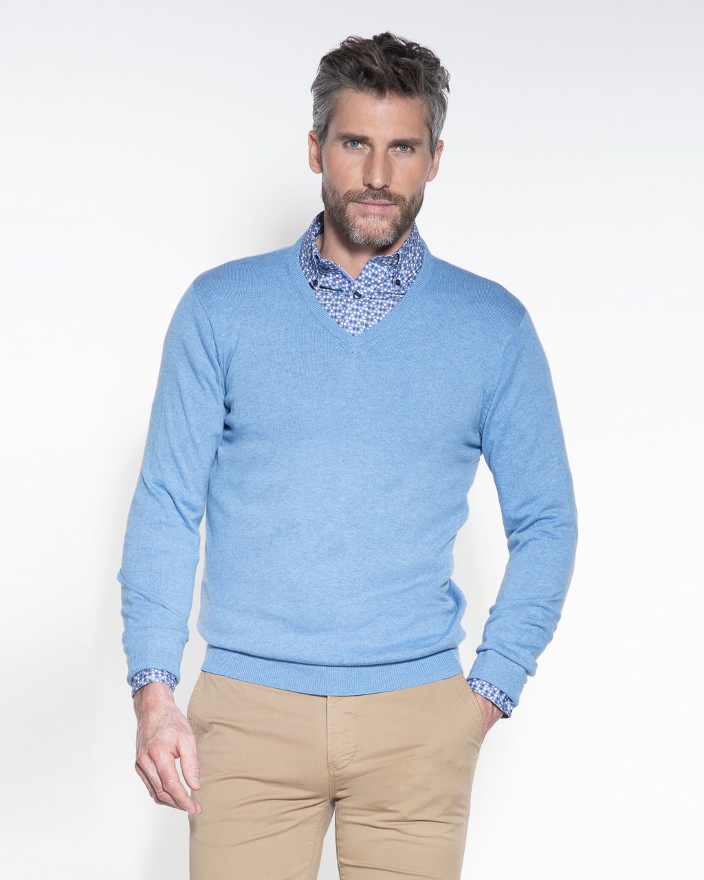 Campbell Trui V-hals Lichtblauw uni 044530-311-L