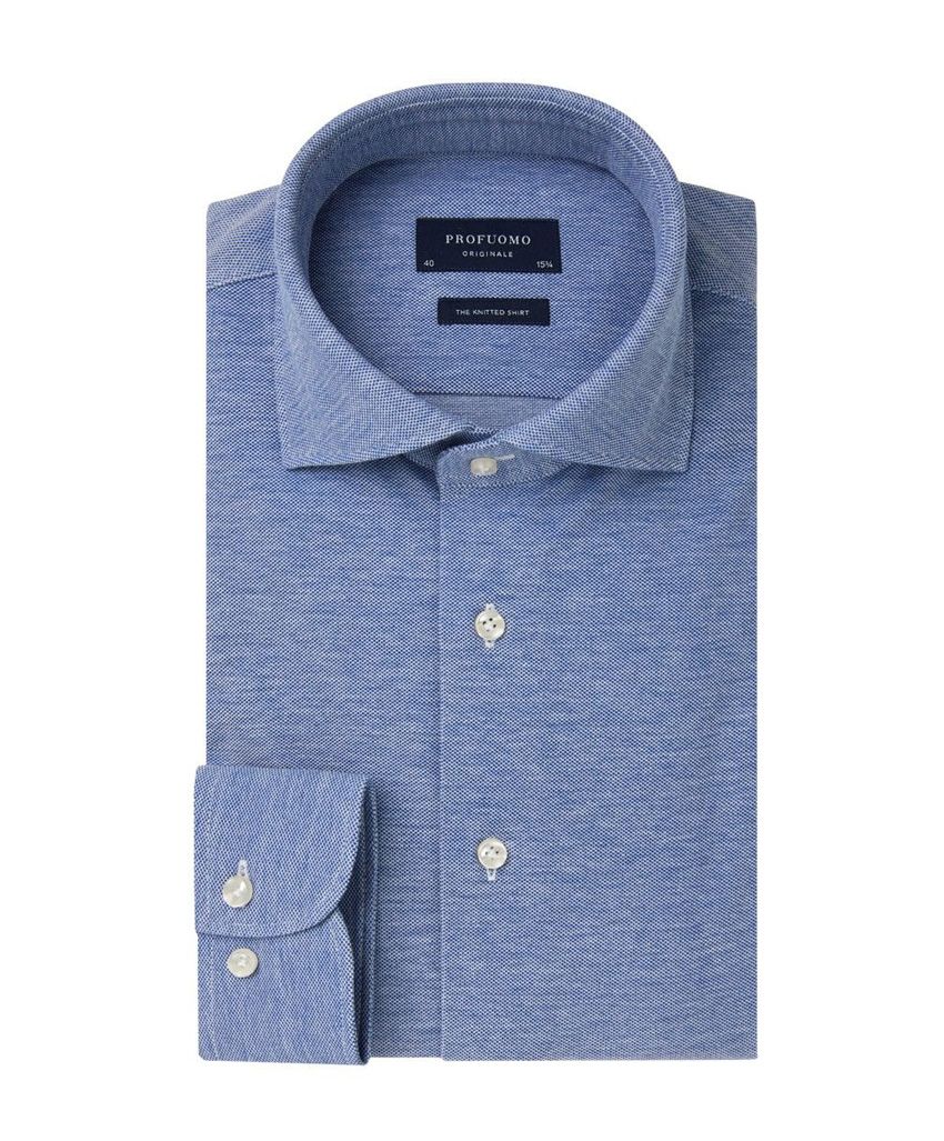 Profuomo Originale Slim fit Knitted Overhemd LM Blauw 045035-000-36