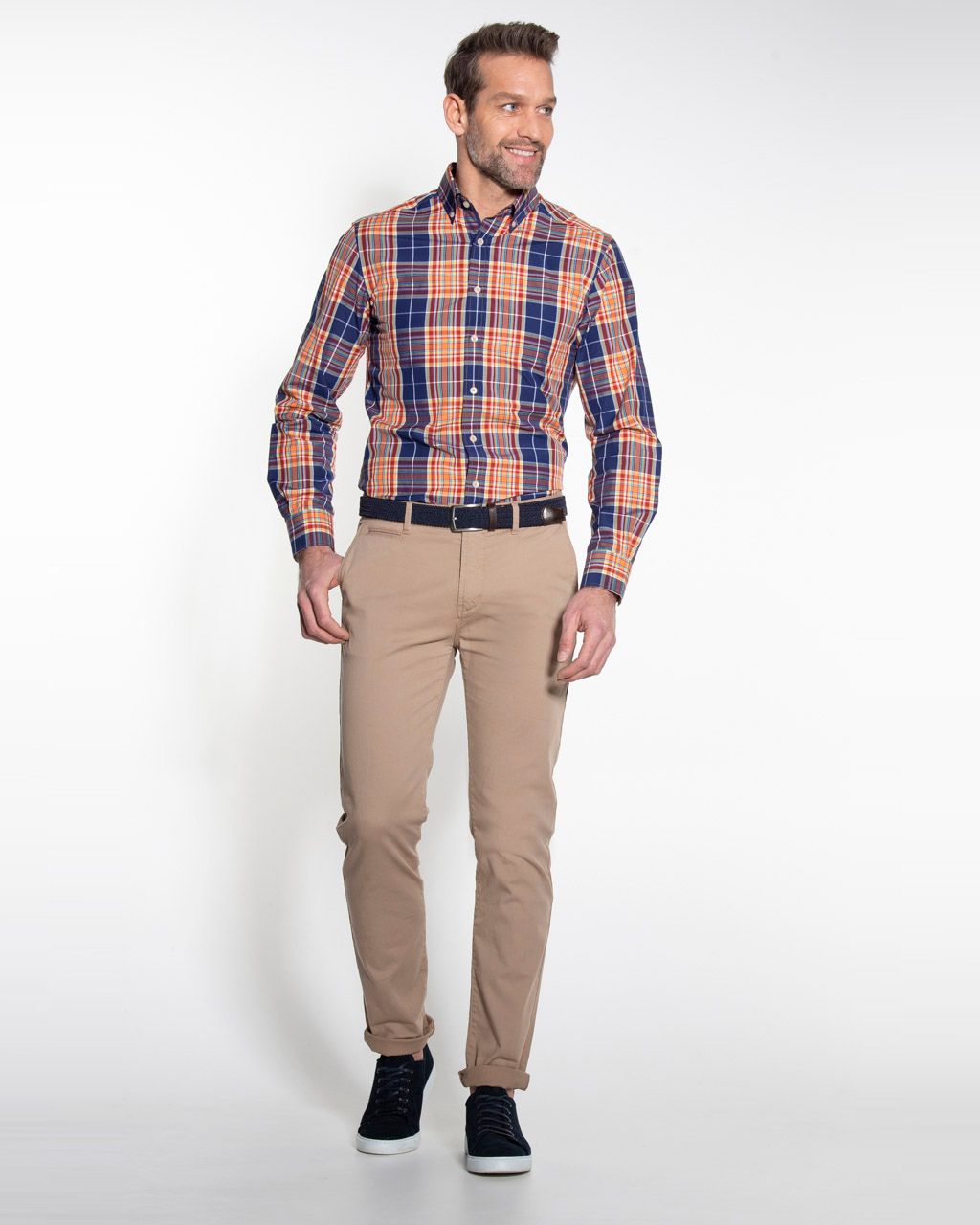 Campbell Classic Casual Overhemd LM Donkerblauw 052923-001-L