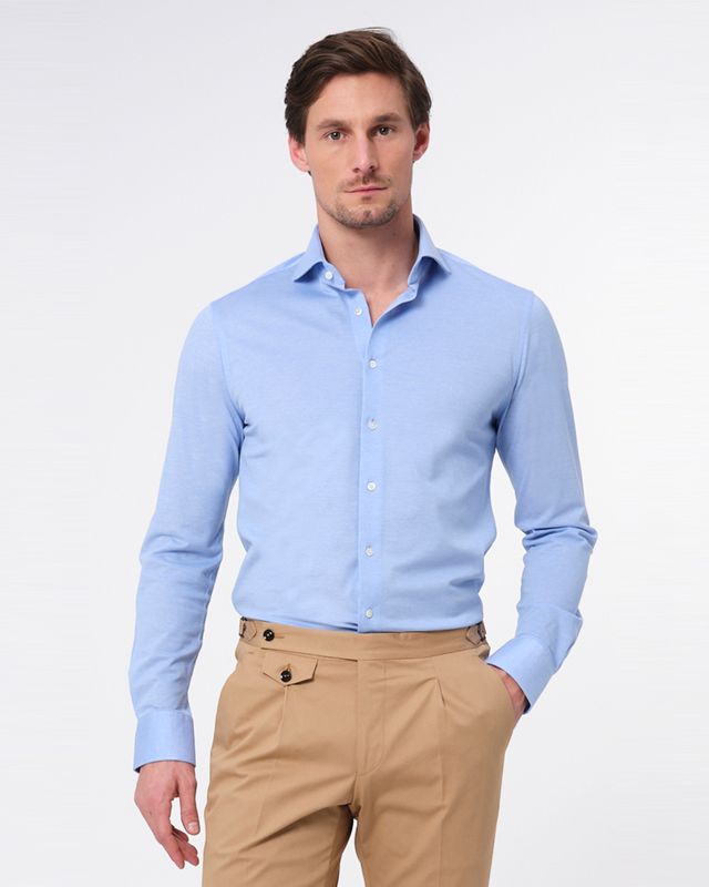 Dutch Dandies Knitted Slim fit Overhemd LM Lichtblauw uni 053081-001-37