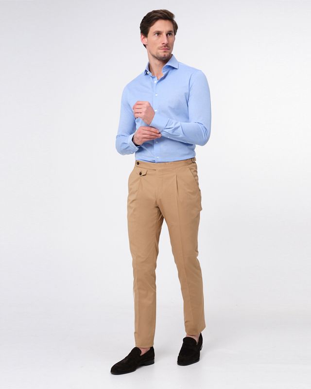 Dutch Dandies Knitted Slim fit Overhemd LM Lichtblauw uni 053081-001-37
