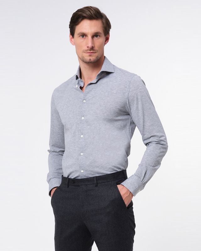 Dutch Dandies Knitted Slim fit Overhemd LM Lichtgrijs 053082-001-37