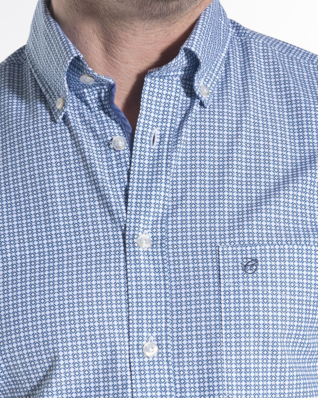 Campbell Classic Casual Overhemd KM Blauw print 053428-001-L