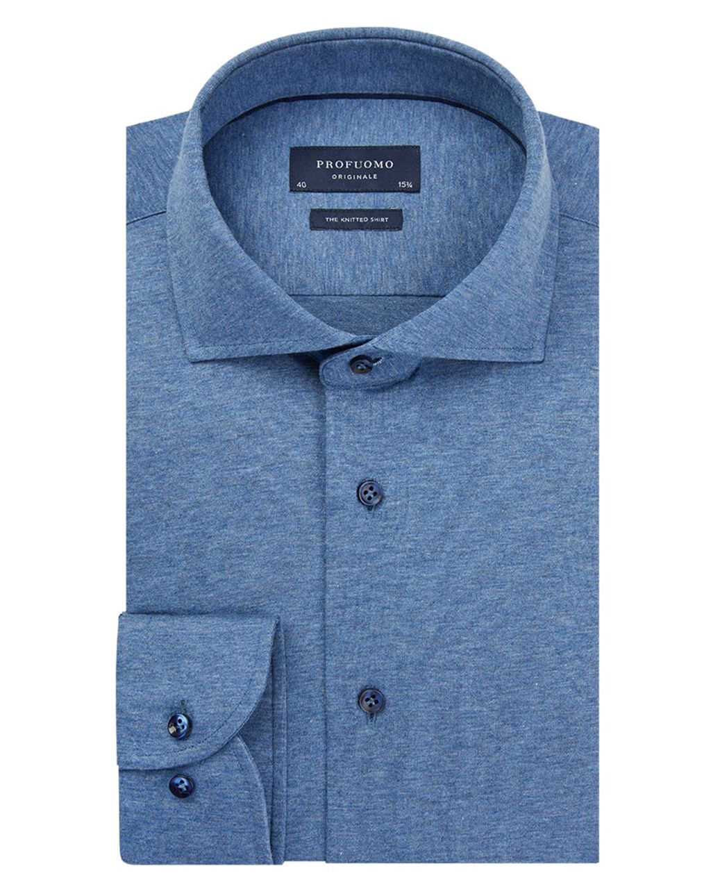 Profuomo Originale Slim fit Knitted Overhemd LM Blauw 053572-001-37