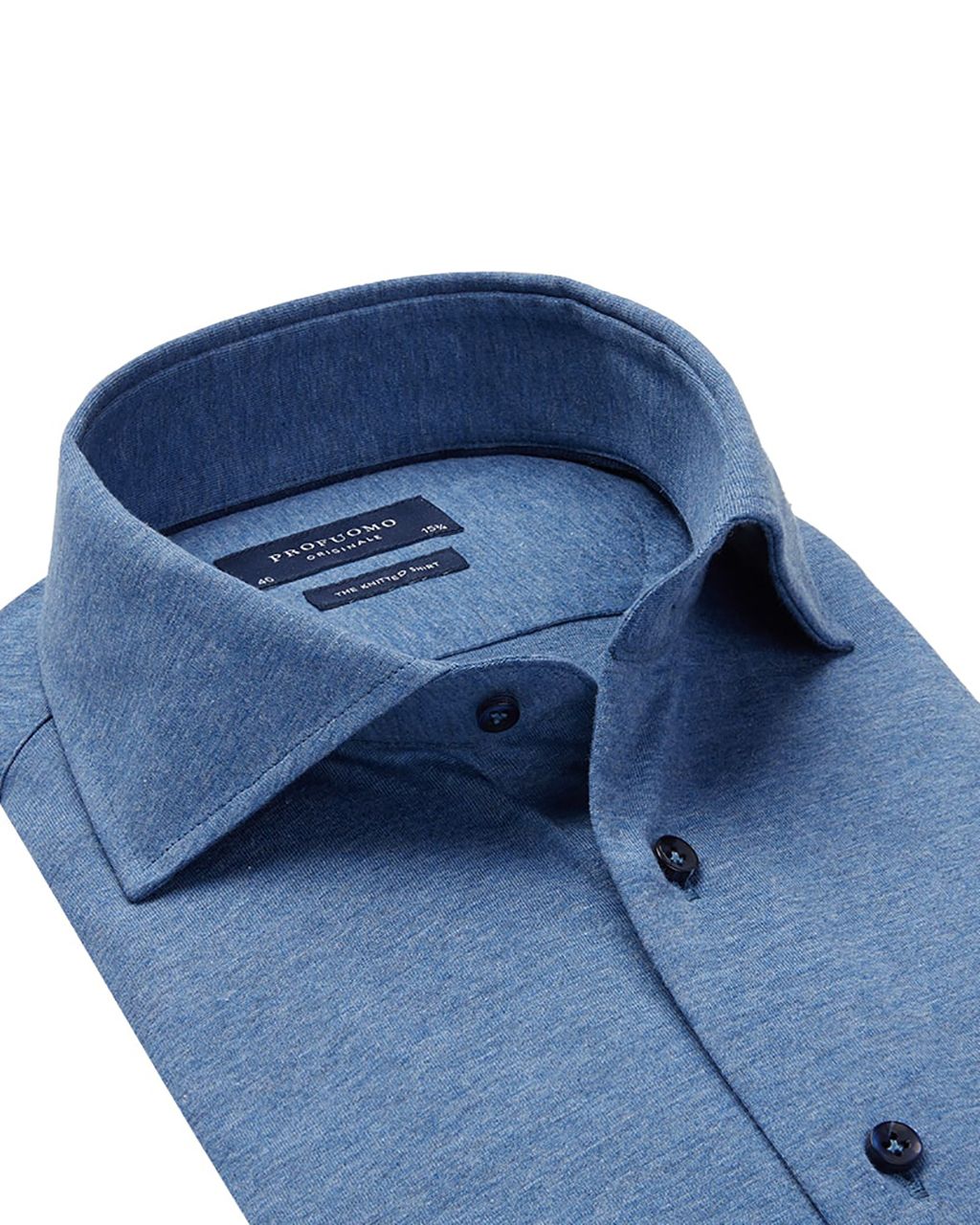 Profuomo Originale Slim fit Knitted Overhemd LM Blauw 053572-001-37