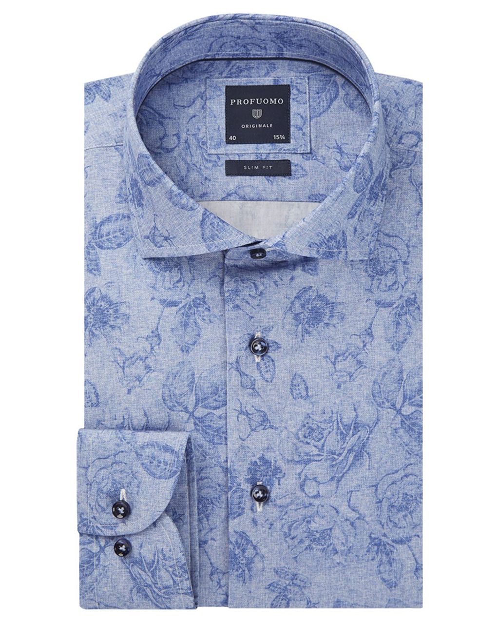 Profuomo Orginale Slim fit Overhemd LM Blauw 056982-001-36