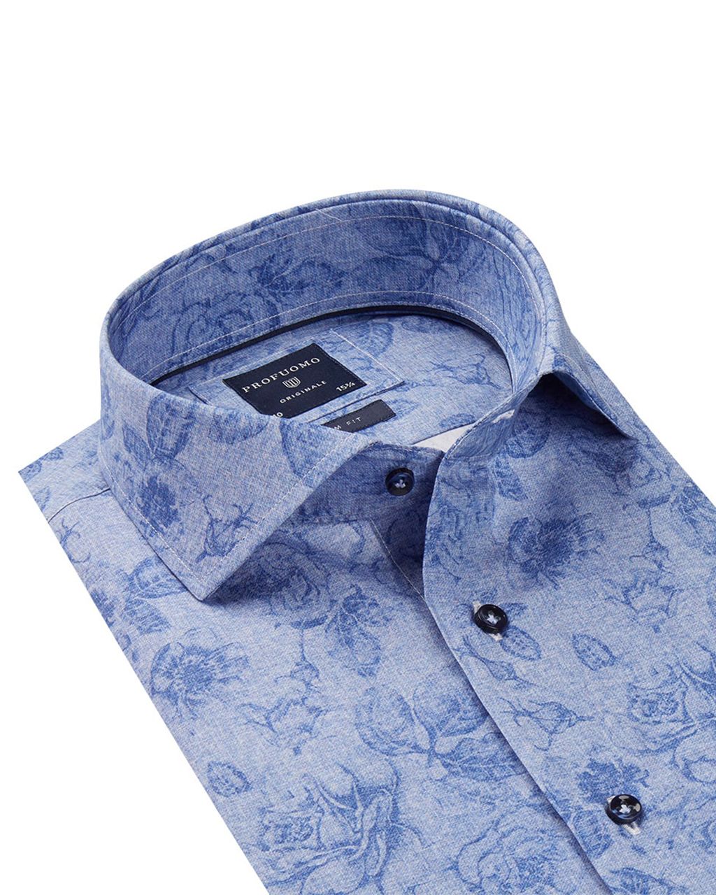 Profuomo Orginale Slim fit Overhemd LM Blauw 056982-001-36