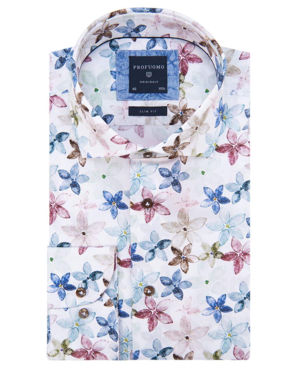 Profuomo Originale Slim fit Overhemd LM Wit print 056985-001-37