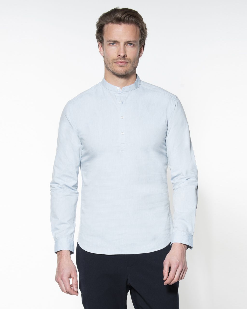 Victim Casual Overhemd LM Lichtblauw uni 057638-001-L