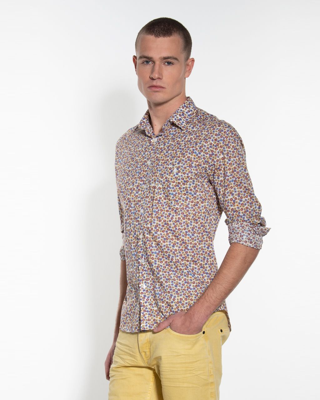 Victim Casual Overhemd LM Geel print 057640-001-L
