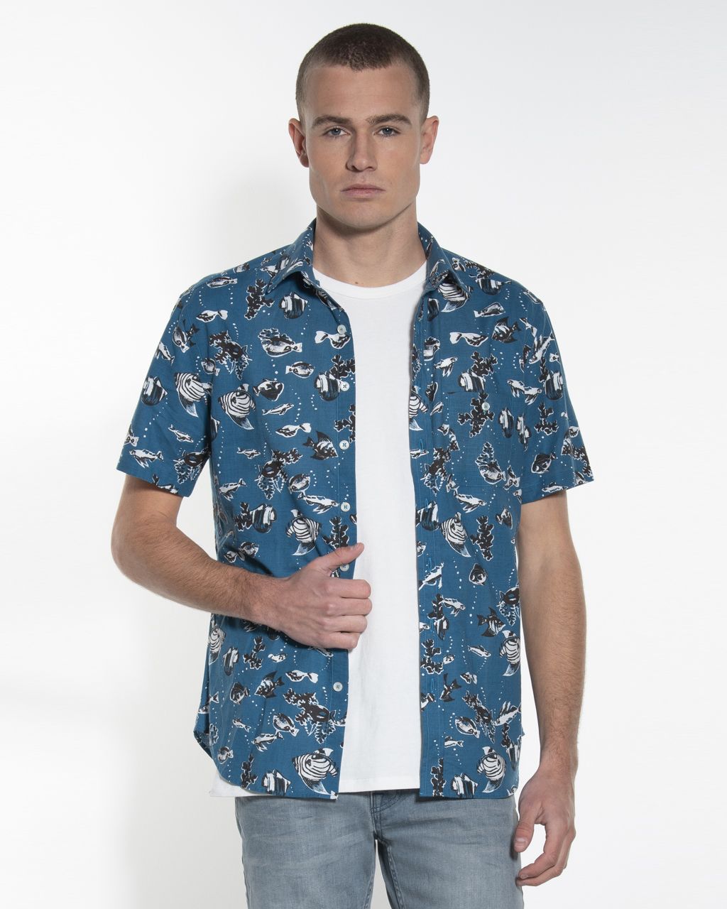 Victim Casual Overhemd KM Petrol print 057644-001-L