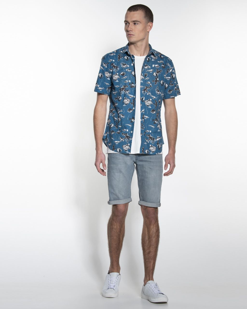 Victim Casual Overhemd KM Petrol print 057644-001-L