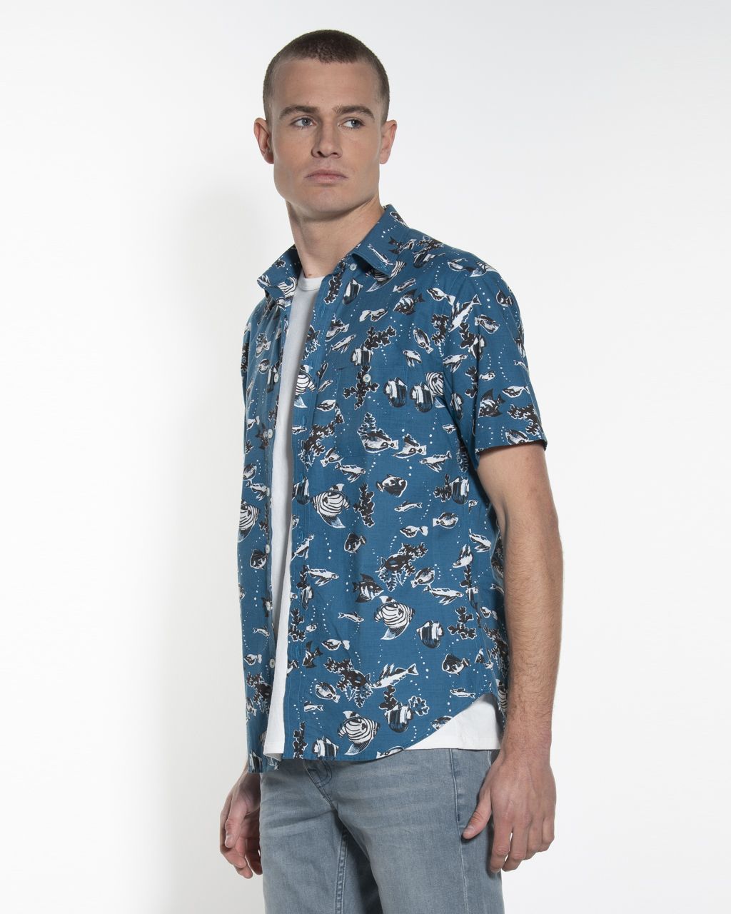 Victim Casual Overhemd KM Petrol print 057644-001-L