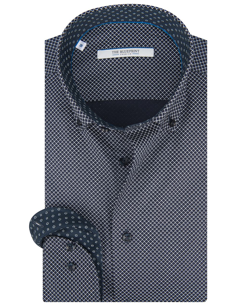 The BLUEPRINT Premium Trendy overhemd LM Donkerblauw print 061875-001-L