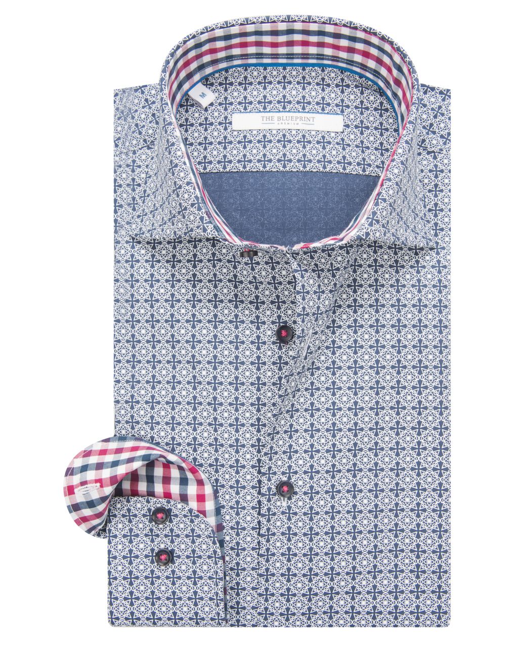 The BLUEPRINT Premium Trendy overhemd LM Donkerblauw print 061882-001-L