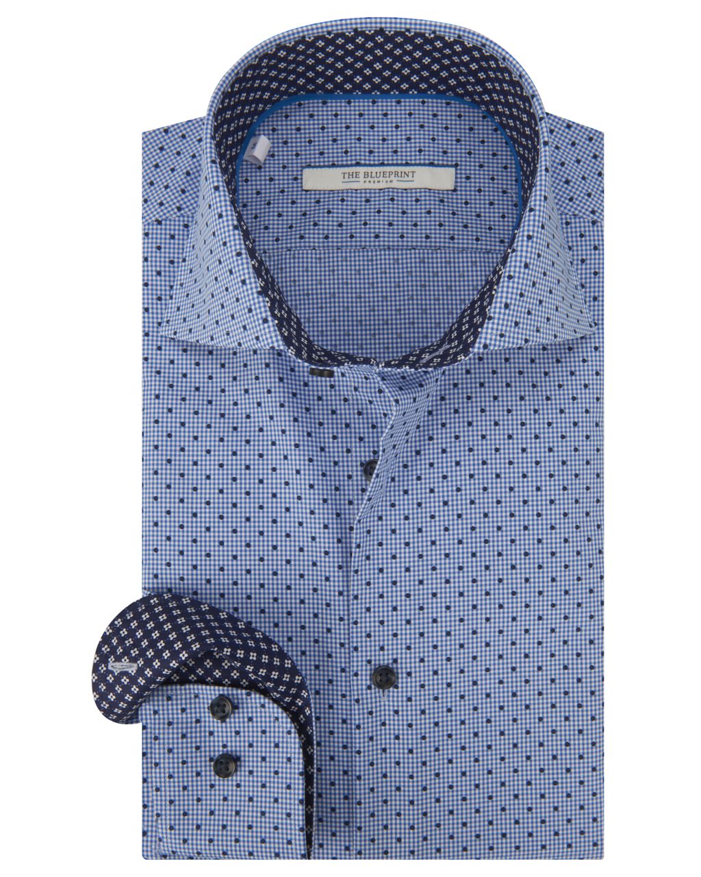 The BLUEPRINT Premium Trendy overhemd LM Donkerblauw print 064758-001-L