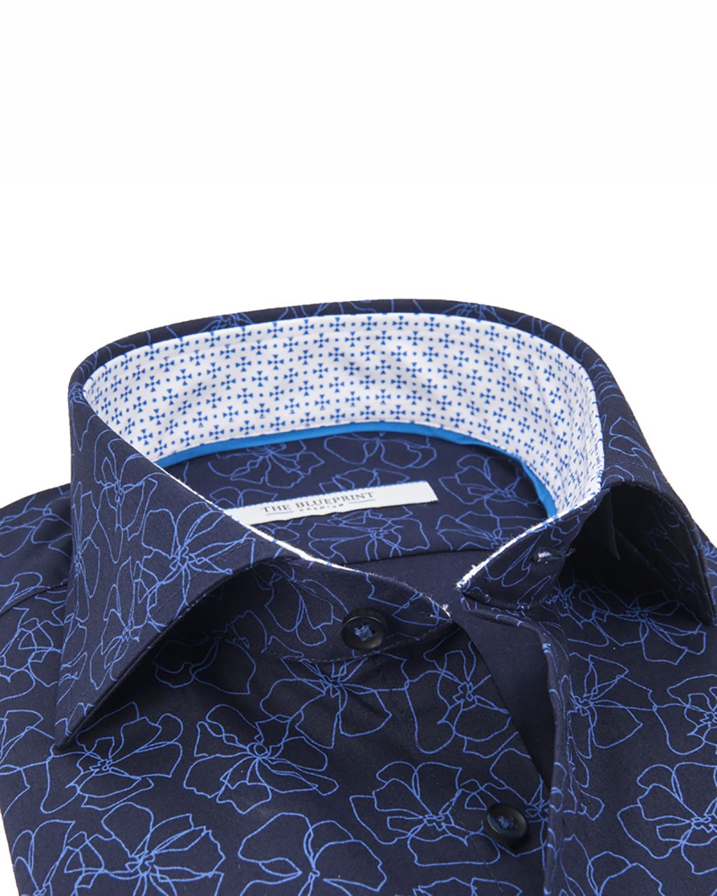 The BLUEPRINT Premium Trendy overhemd LM Donkerblauw print 070237-001-3XL