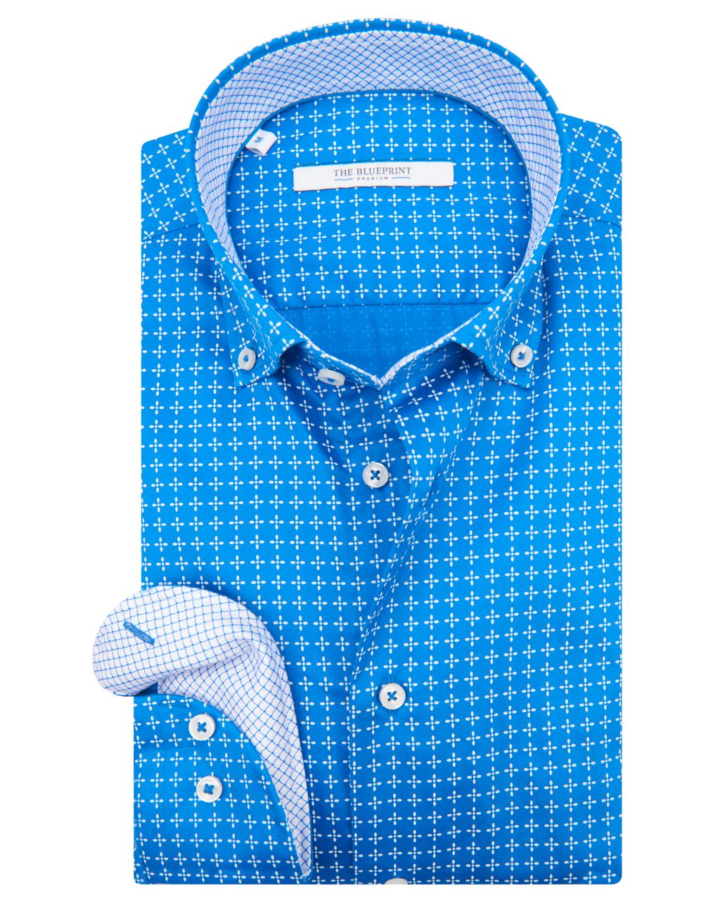 The BLUEPRINT Premium Trendy overhemd LM Kobalt dessin 070257-001-L