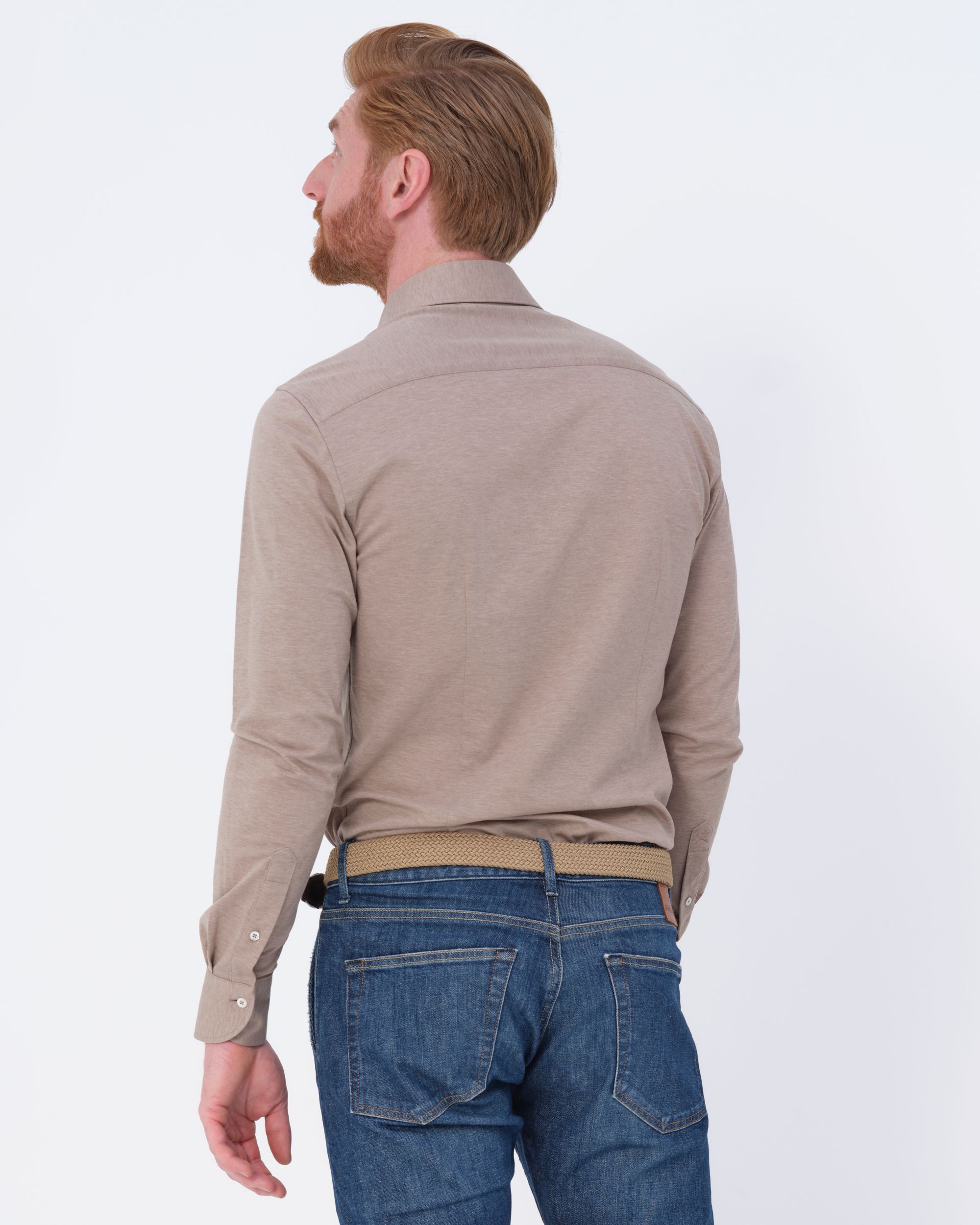 Dutch Dandies Knitted Slim Fit Overhemd LM Beige uni 071718-001-37