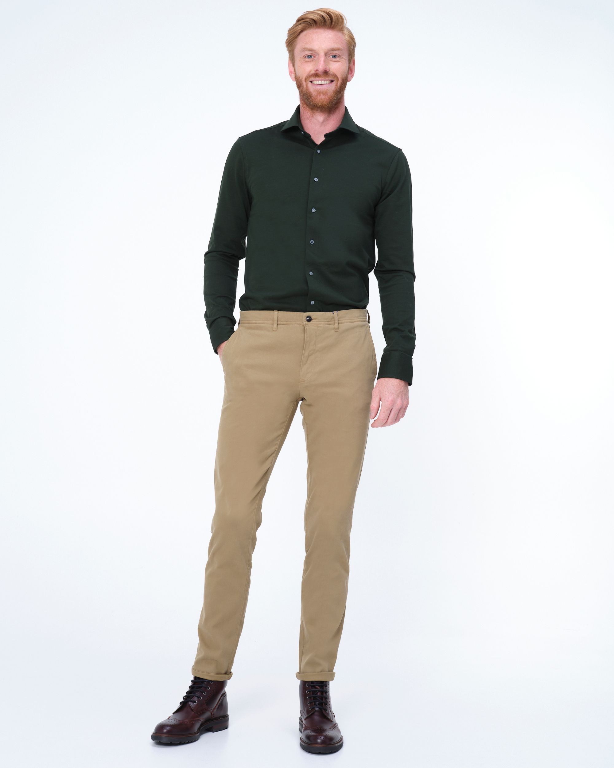 Dutch Dandies Knitted Slim Fit Overhemd LM Donkergroen uni 071718-003-37