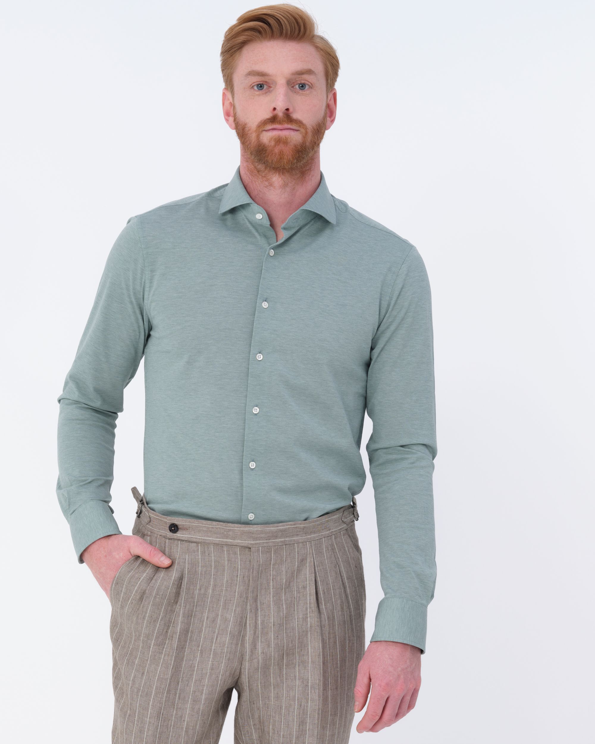 Dutch Dandies Knitted Slim Fit Overhemd LM Deep Grass Green 071718-007-37