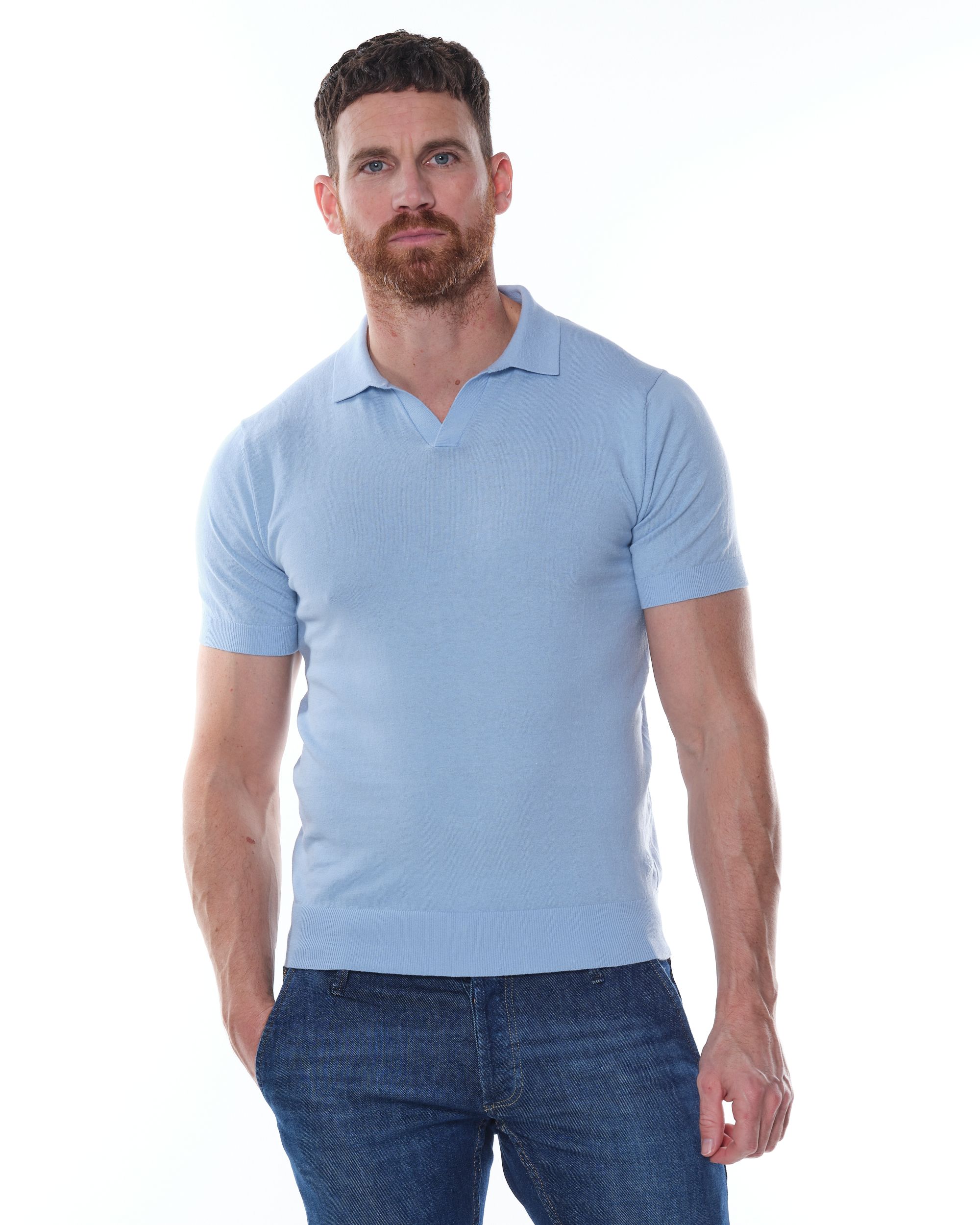 Dutch Dandies Brando Plain Polo  Lichtblauw uni 073179-002-L