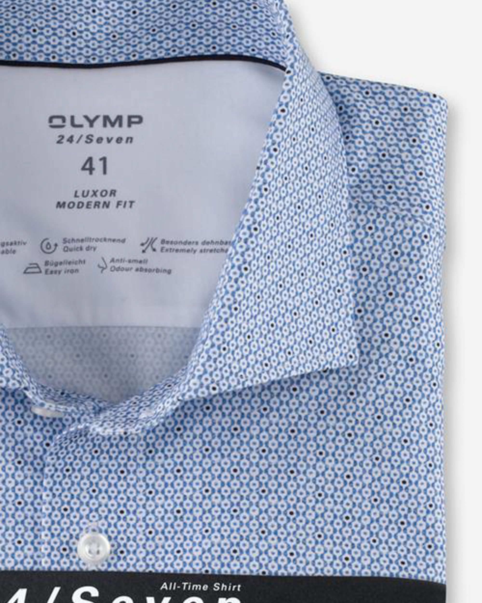 OLYMP 24/Seven Modern Fit Overhemd LM Blauw 074125-001-47