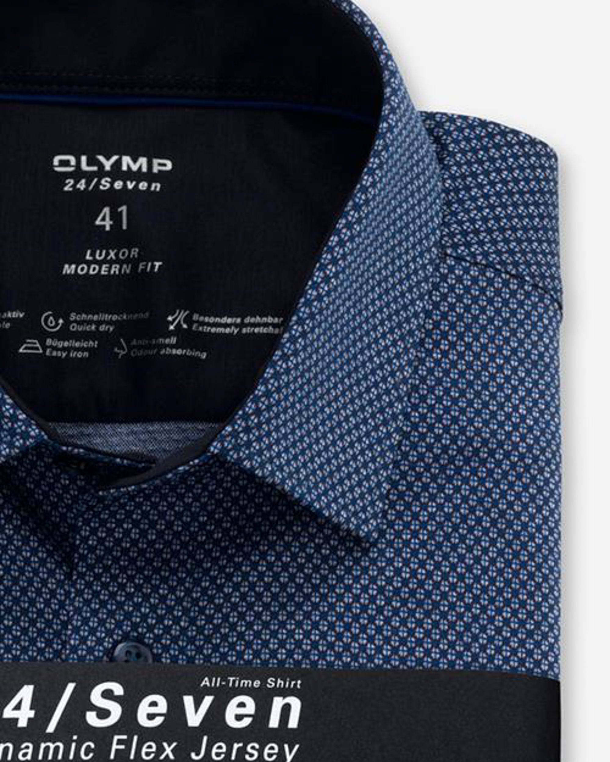 OLYMP 24/7 Luxor Modern Fit Overhemd LM Donker blauw 075689-001-37