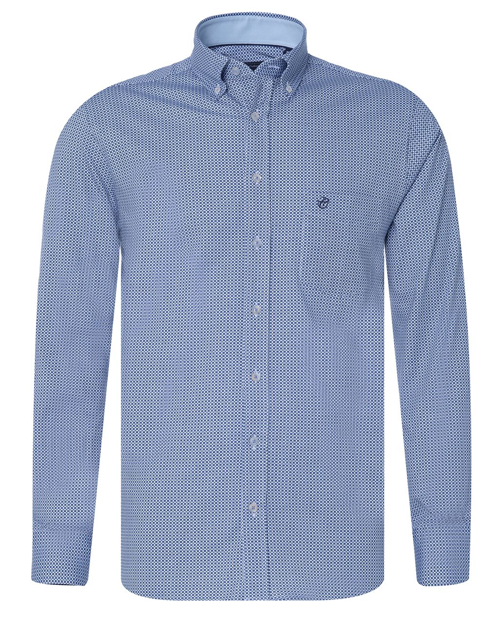 Campbell Classic Casual Overhemd LM Middenblauw print 075740-001-L