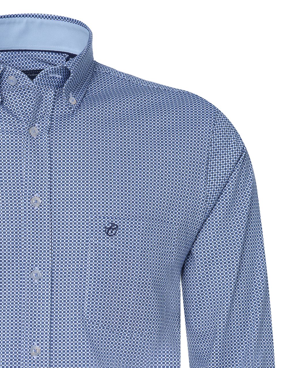 Campbell Classic Casual Overhemd LM Middenblauw print 075740-001-L