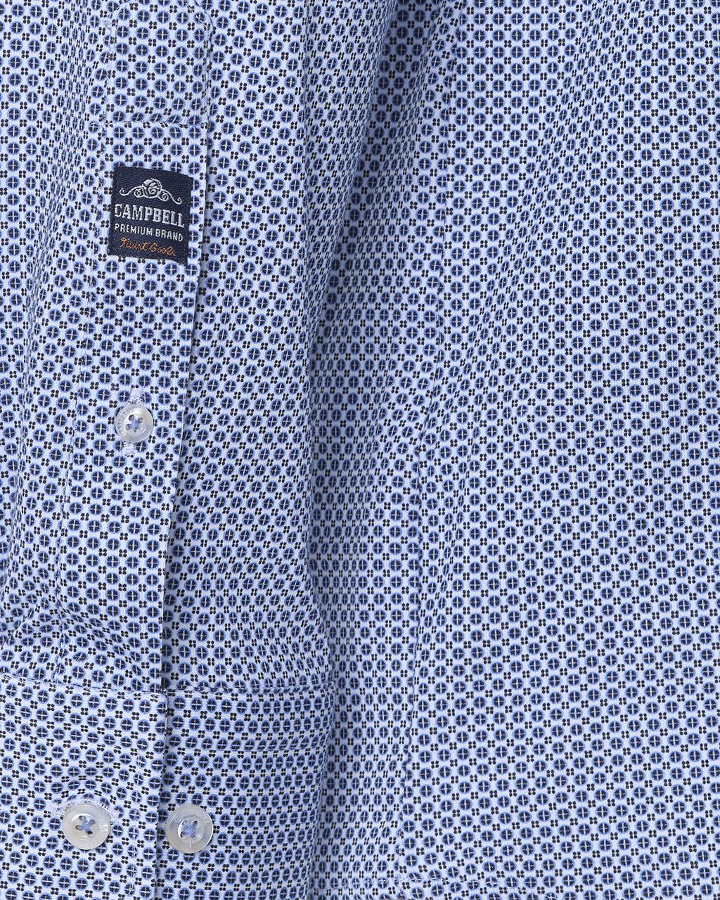 Campbell Classic Casual Overhemd LM Middenblauw print 075740-001-L