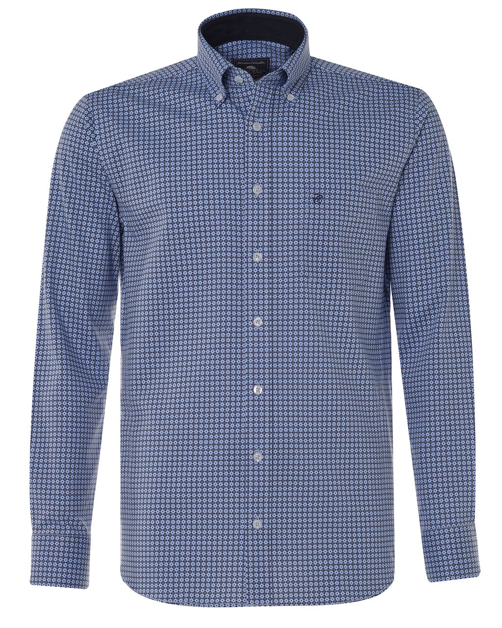 Campbell Casual Overhemd LM Middenblauw print 076482-010-L