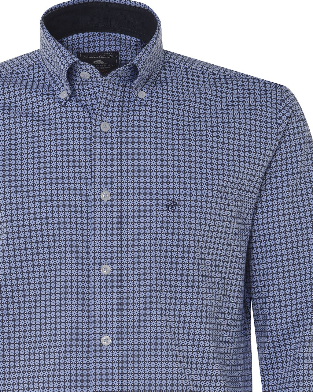 Campbell Casual Overhemd LM Middenblauw print 076482-010-L