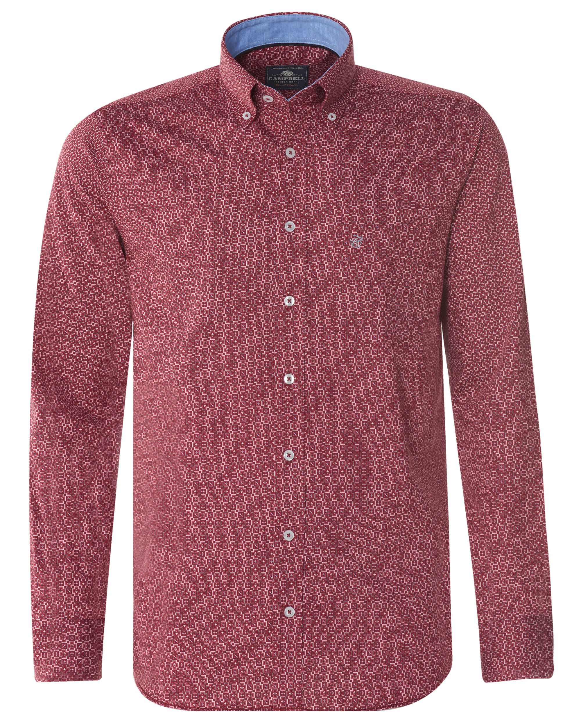 Campbell Classic Casual Overhemd LM Donkerrood print 076482-015-L