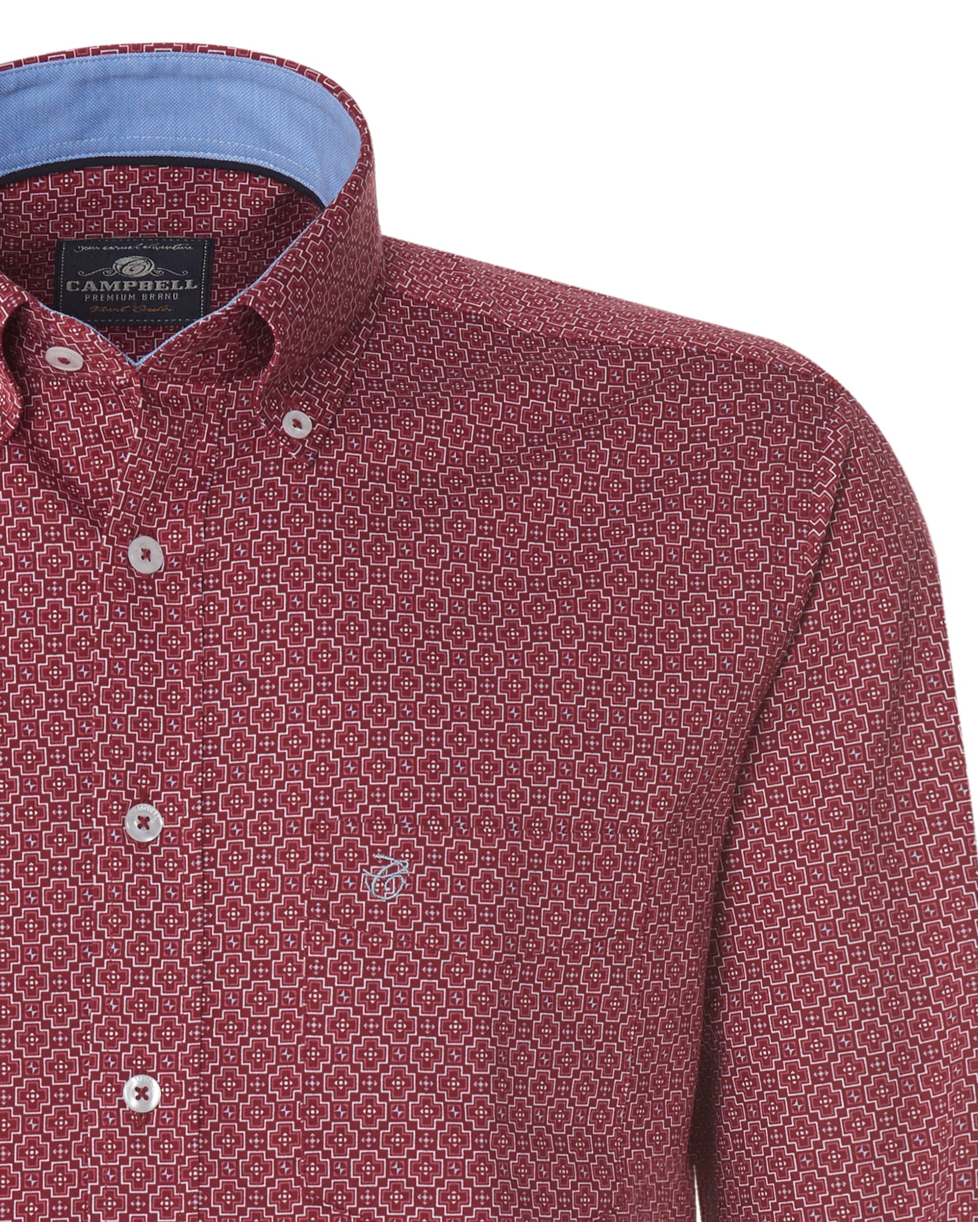 Campbell Classic Casual Overhemd LM Donkerrood print 076482-015-L