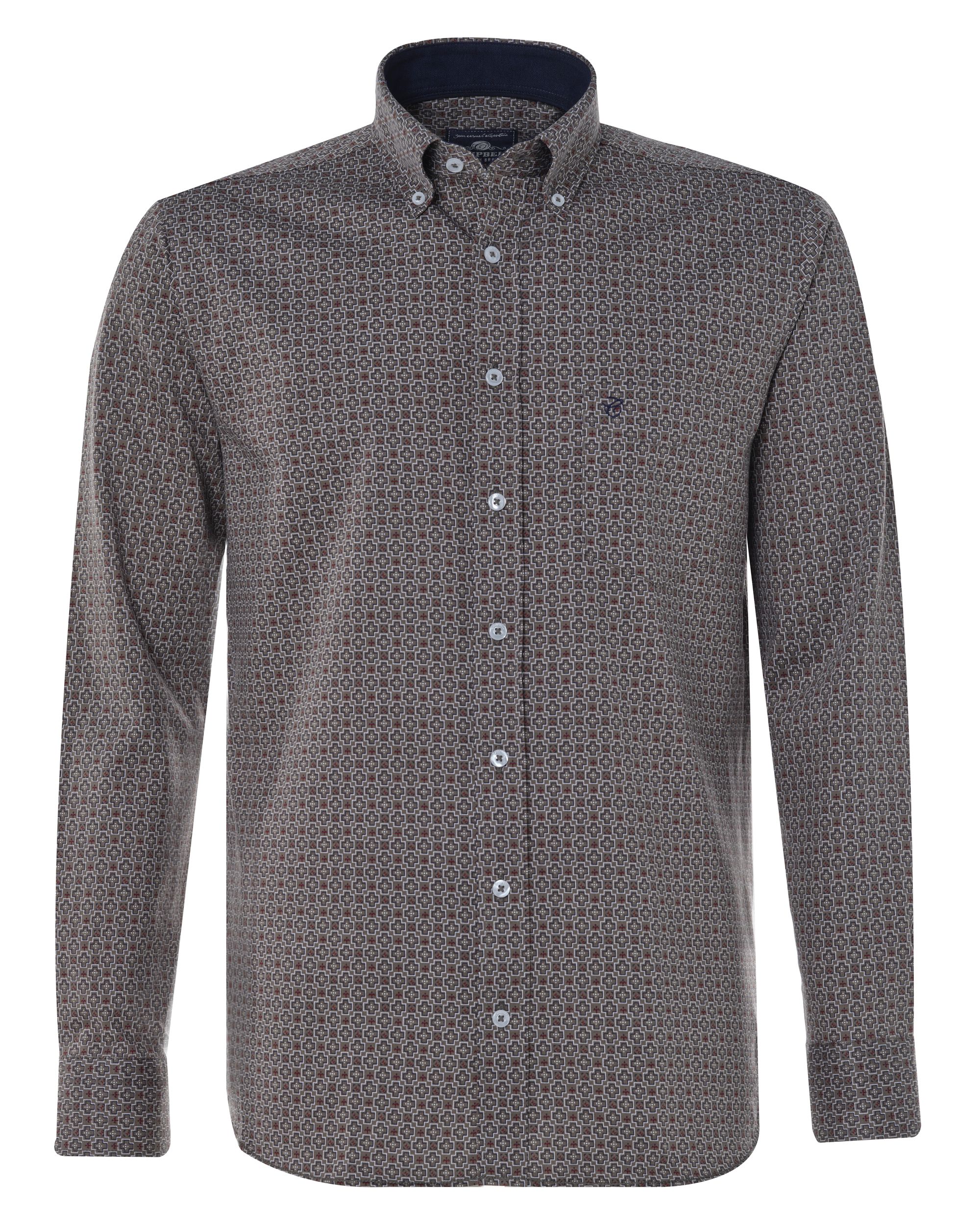 Campbell Casual Overhemd LM Olive print 076482-016-L