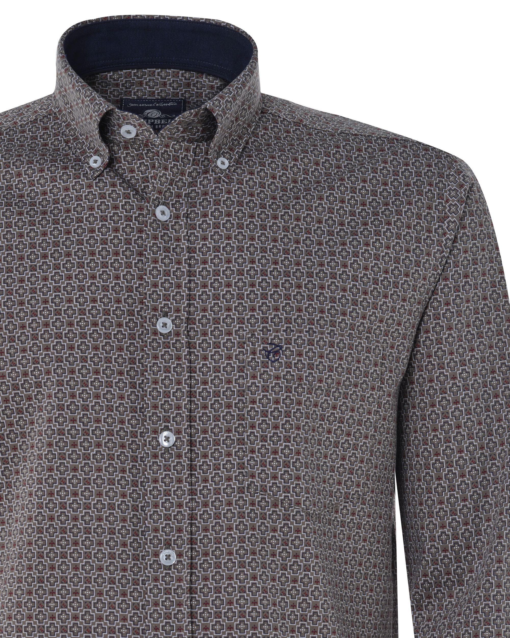 Campbell Casual Overhemd LM Olive print 076482-016-L