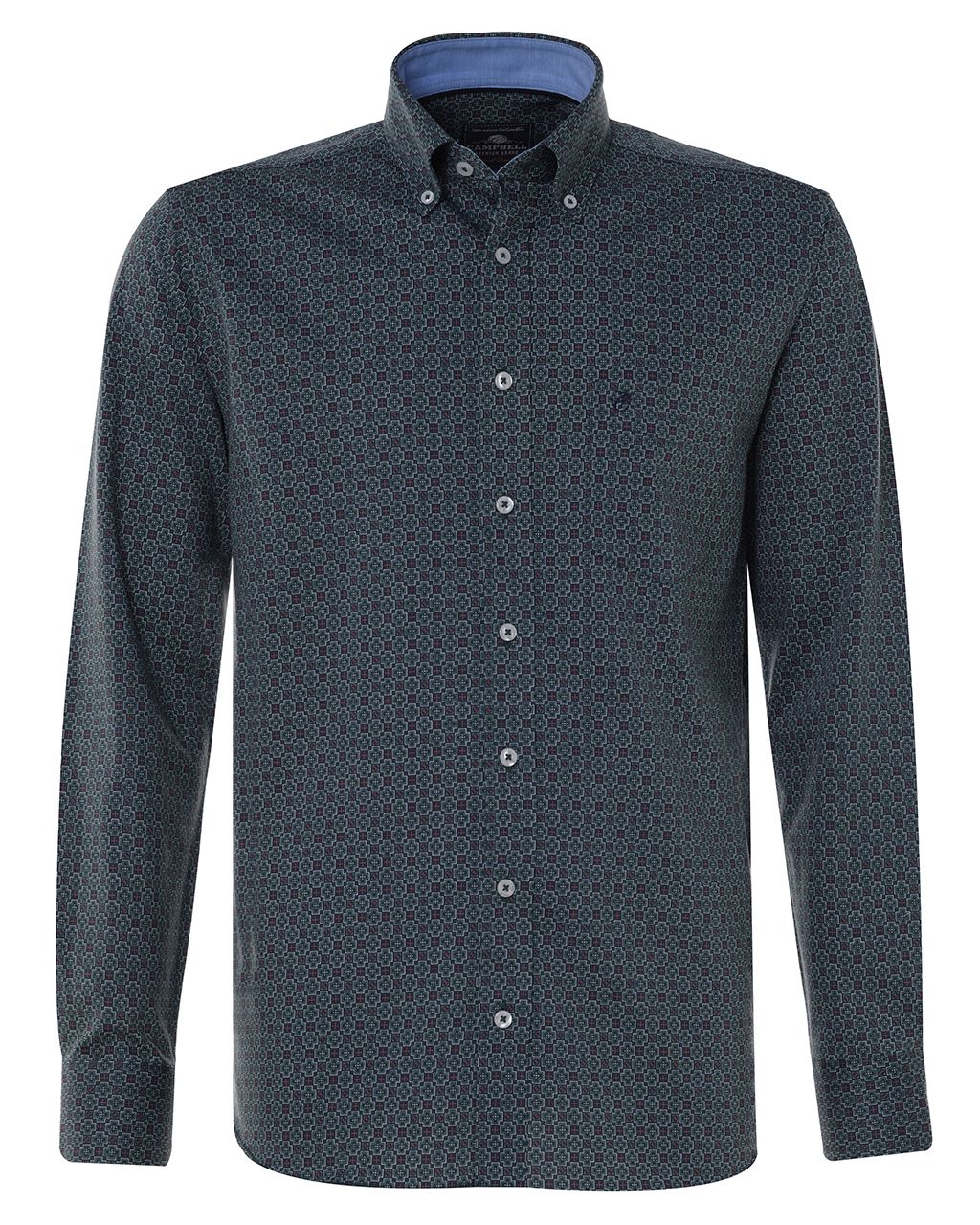 Campbell Casual Overhemd LM Donkergroen print 076482-017-L