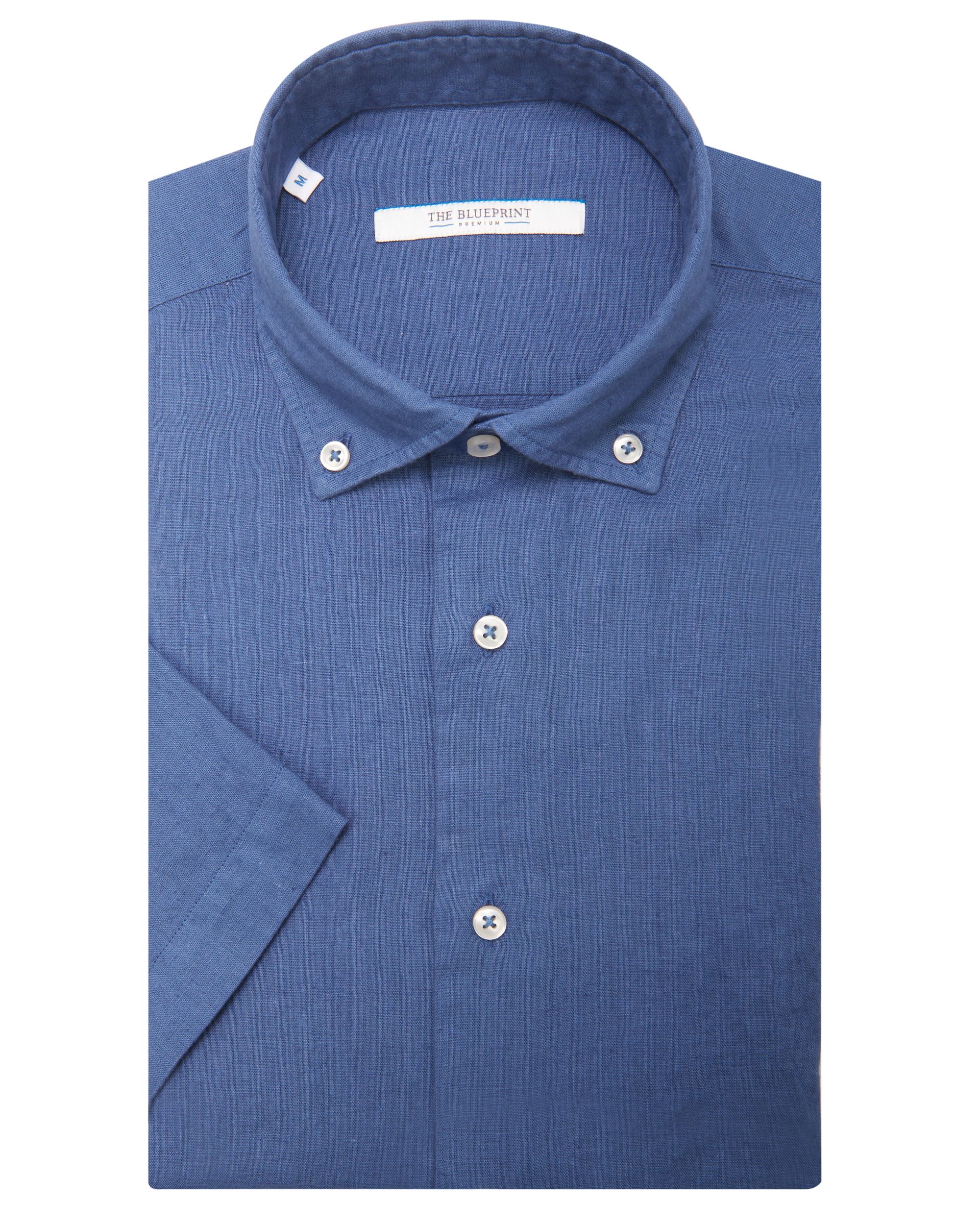 The BLUEPRINT Premium Casual Overhemd KM Middenblauw uni 077930-007-L