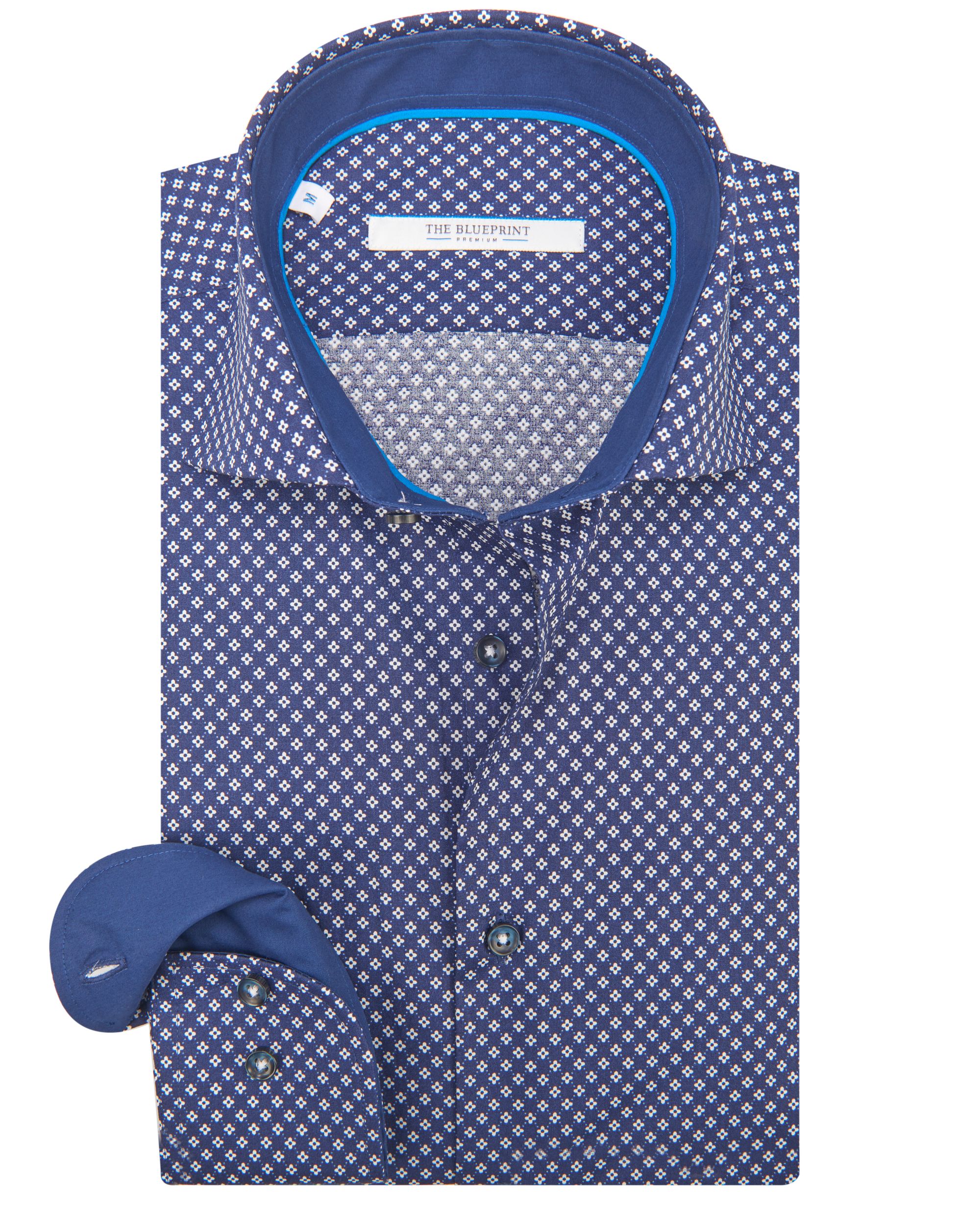 The BLUEPRINT Premium Trendy Overhemd LM Donkerblauw dessin 078184-001-L